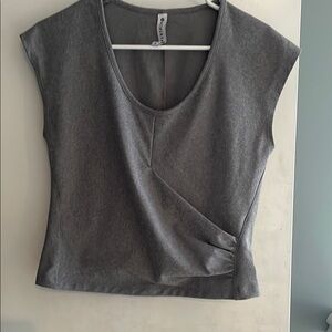 Athleta Gray Asymmetrical Fitted Cap Sleeve Muscle Tee